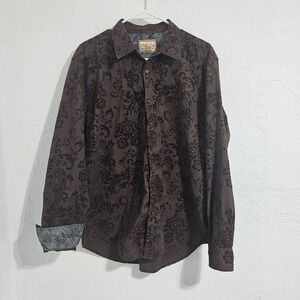Vintage Italia Men's L Button Down Long Sleeve Chocolate Brown Shirt Flocked